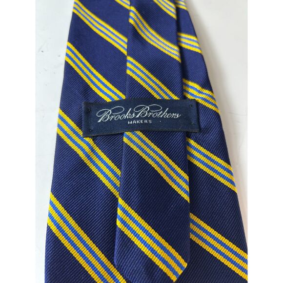Brooks Brothers Navy with Yellow Royal Blue Stripes Classic Silk Tie - Picture 5 of 9